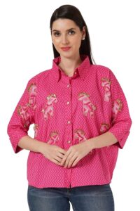 COTLAND Fashions Cotton Printed Over Size Shirt for Women